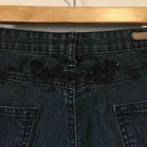 Cos Jeans Dark Navy Blue Ramie Cuffed Capri With Black Rhinestones Stamp - Picture 5 of 14